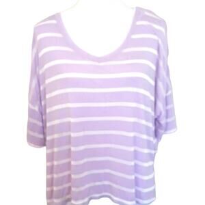 Ax is apparel sz M Purple stripe Drop shoulder lightweight V-neck High Low Top